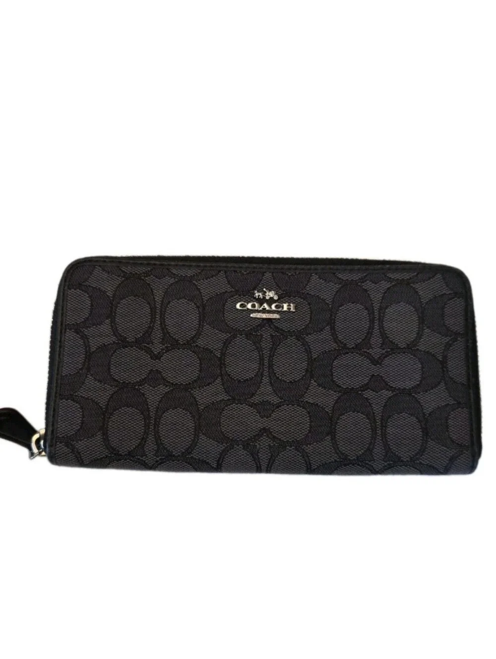 Coach Black Long Wallet Zip Around in Signature Canvas All Over 